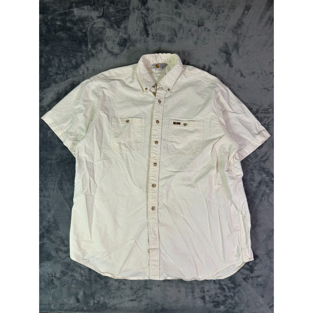 Vintage Carhartt Rugged Outdoor Wear Shirt XL Beige Button-Down Workwear Utility